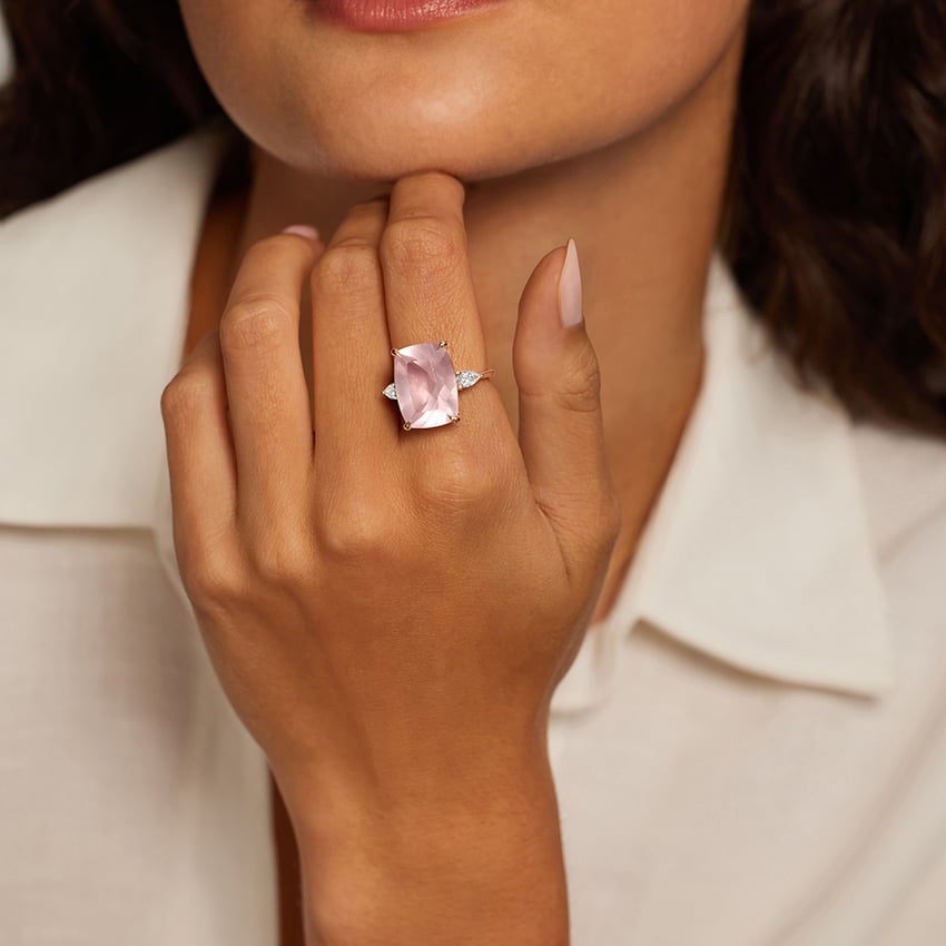 Soiree Rose Quartz and Diamond Cocktail Ring in 14K Rose Soiree Rose Quartz and Diamond Cocktail Ring in 14K Rose