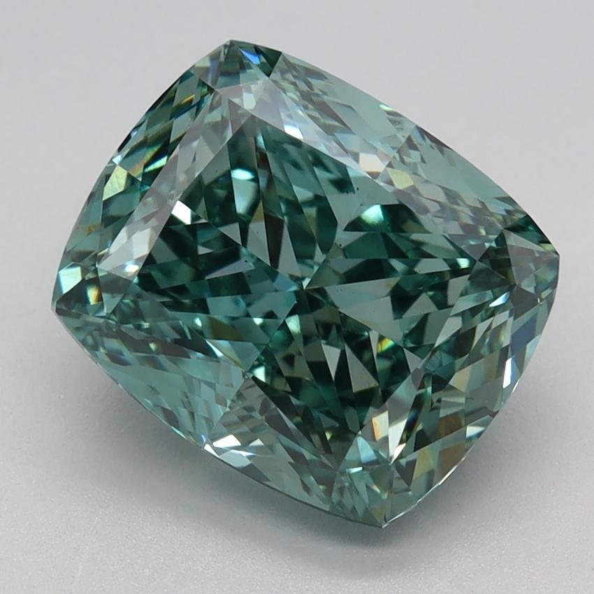 3.22 Ct. Fancy Vivid Green Cushion Lab Grown Diamond