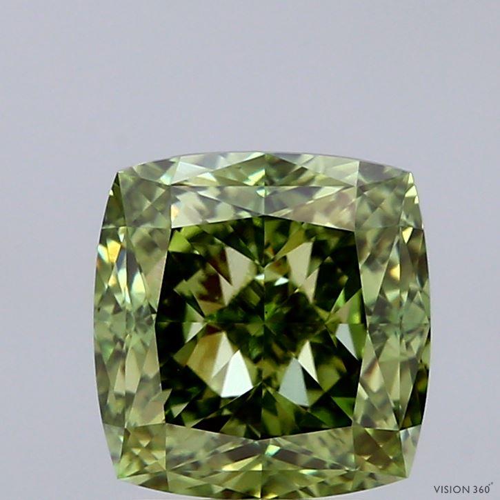 3.08 Ct. Fancy Vivid Green Cushion Lab Grown Diamond
