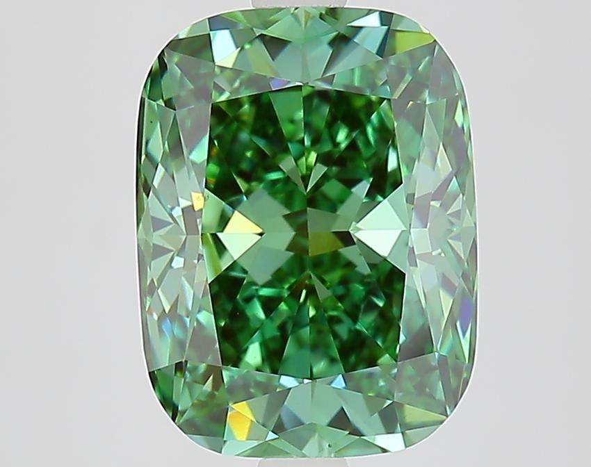 3.41 Ct. Fancy Vivid Green Cushion Lab Grown Diamond