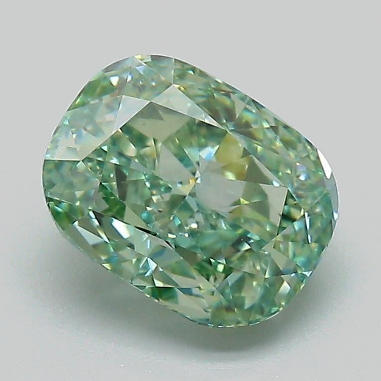 2.03 Ct. Fancy Vivid Green Cushion Lab Grown Diamond