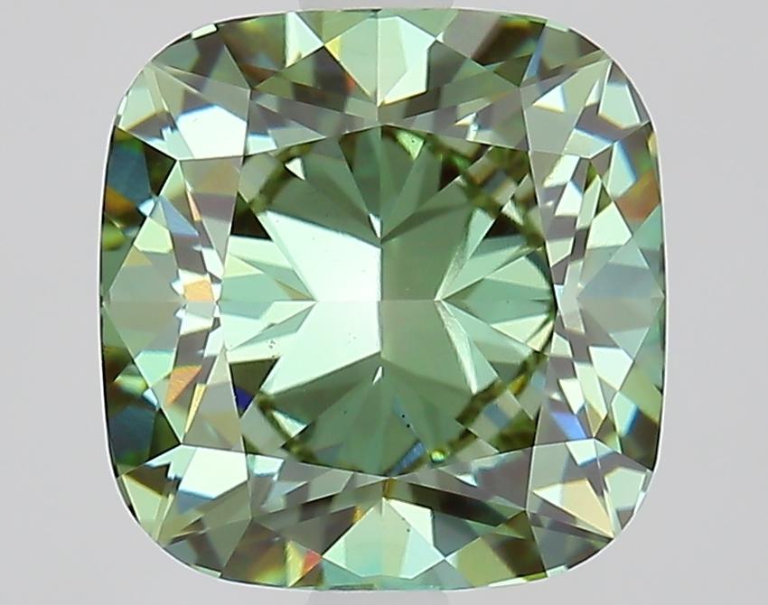 3.02 Ct. Fancy Vivid Green Cushion Lab Grown Diamond