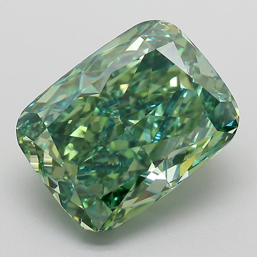 6.01 Ct. Fancy Vivid  Green Cushion Lab Grown Diamond