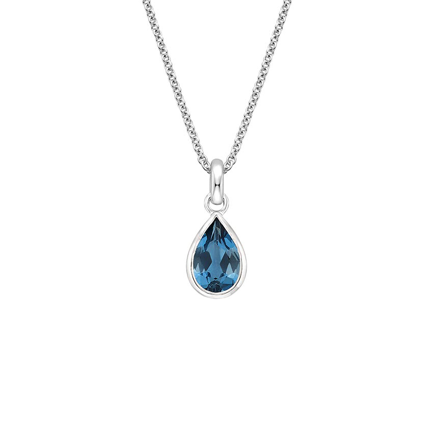 silver chain option set in 92.5 sterling silver Blue topaz pendant small delicate teardrop faceted