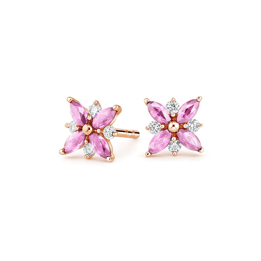 Pink Sapphire and Diamond Stud Earrings 