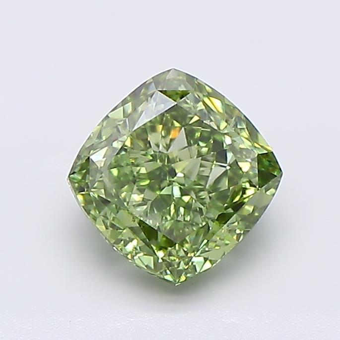 1.53 Ct. Fancy Vivid Green Cushion Lab Grown Diamond