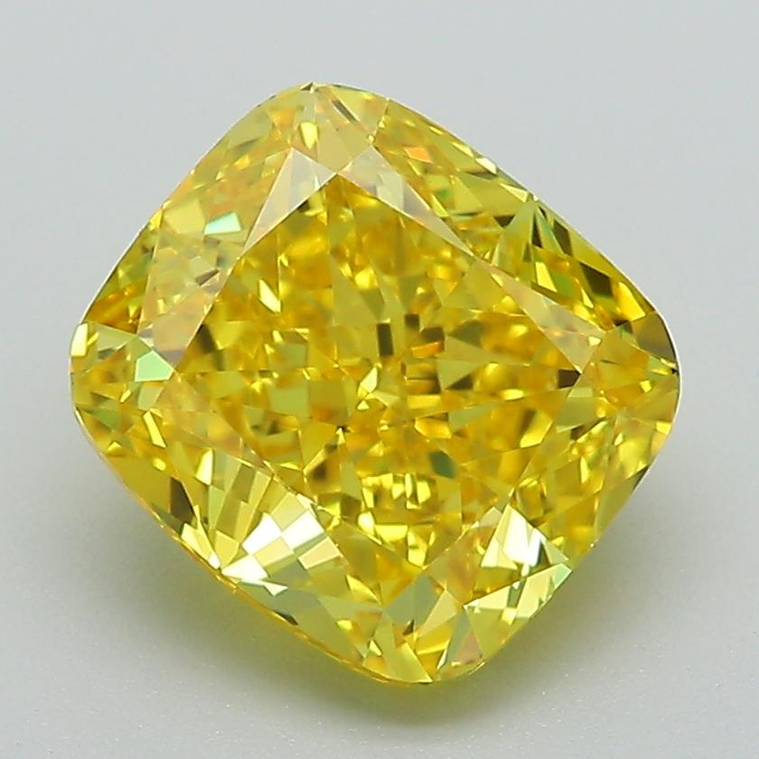 3.11 Ct. Fancy Vivid Yellow Cushion Lab Grown Diamond