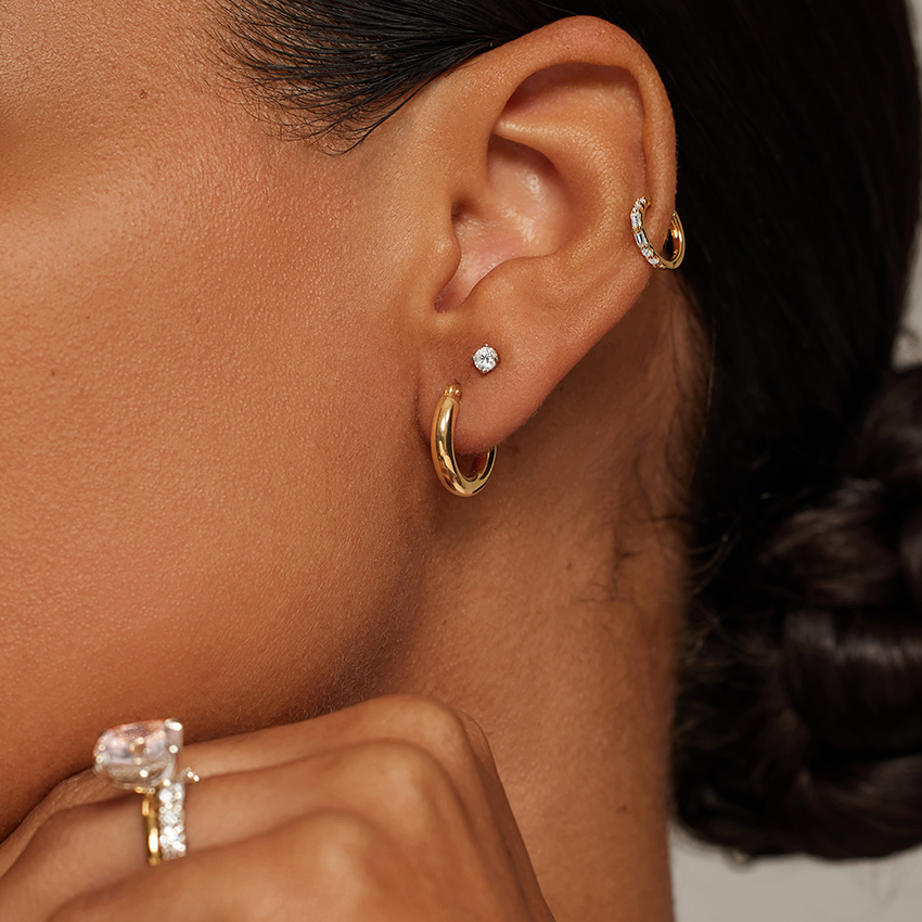 14K Yellow Gold 3mm Huggie Perfect Hoop Earrings