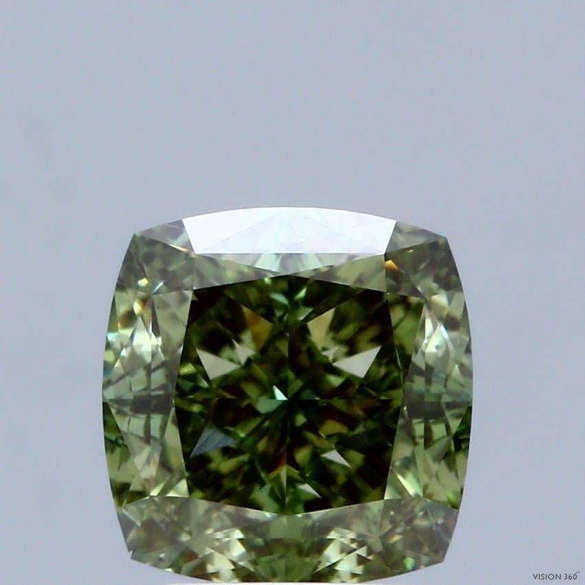3.65 Ct. Fancy Vivid Green Cushion Lab Grown Diamond