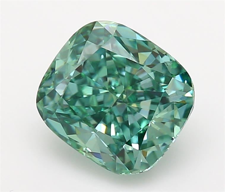 1.09 Ct. Fancy Vivid Green Cushion Lab Grown Diamond