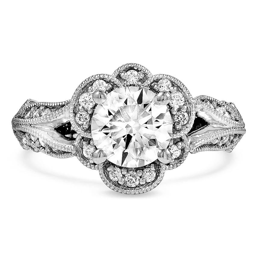 Custom Feathered Milgrain Halo Diamond Ring