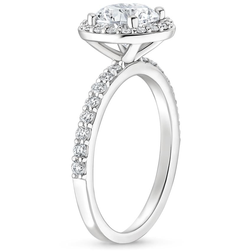 18K White Gold Shared Prong Halo Diamond Ring, large side view