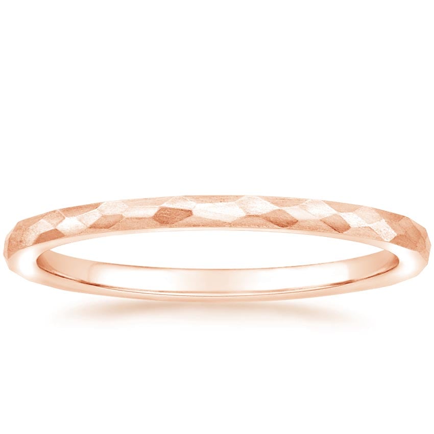 Modern Contemporary Rings Solid 14k Rose Gold 4 mm Hammered Wedding Band