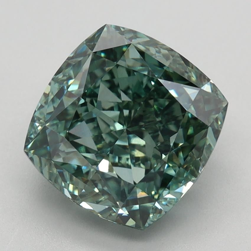 3.37 Ct. Fancy Vivid Green Cushion Lab Grown Diamond