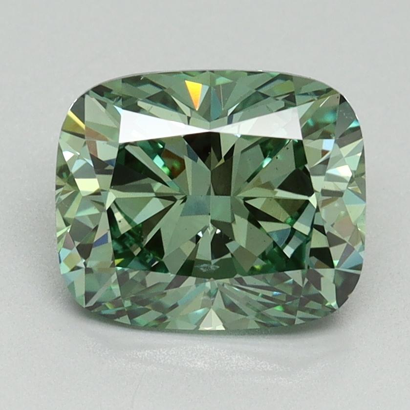 2.07 Ct. Fancy Vivid Green Cushion Lab Grown Diamond