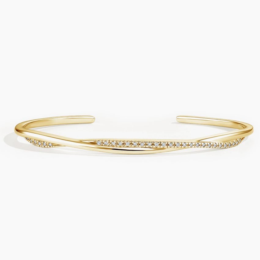 14K Yellow Gold Diamond Accented Cuff Bracelet | Petite Twisted Vine ...