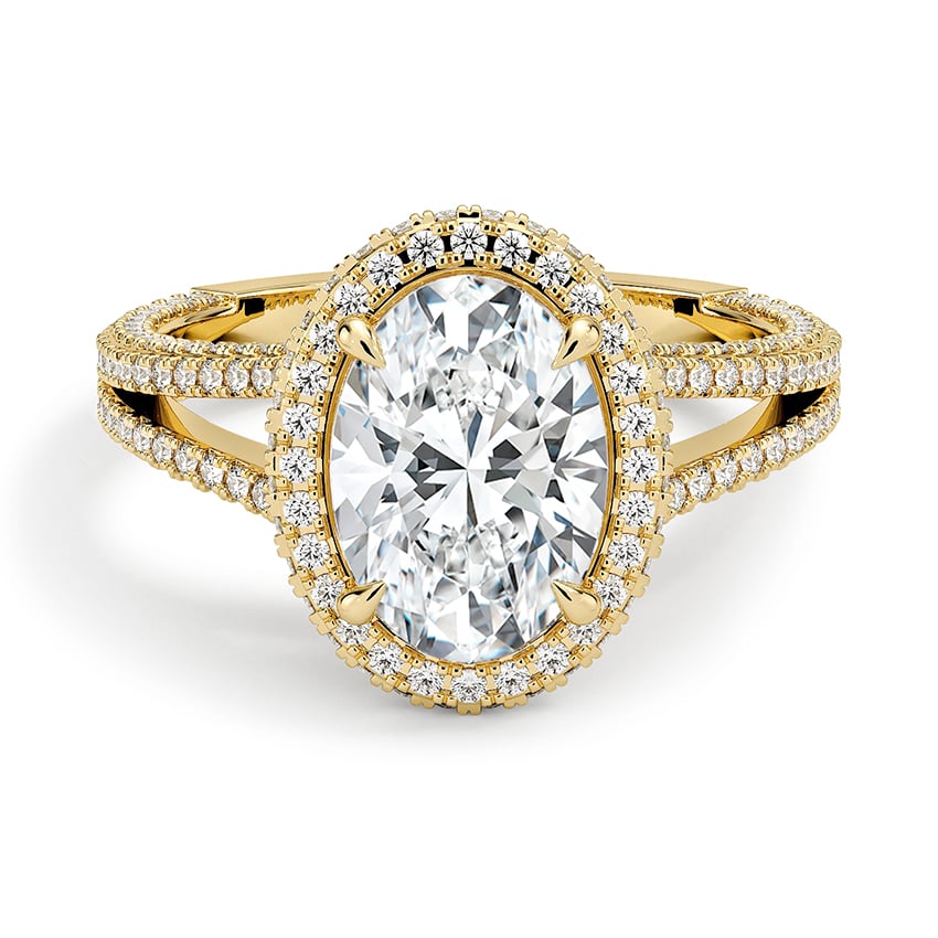 Custom Split Shank Oval Halo Diamond Ring