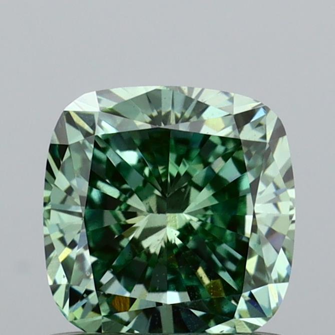 0.90 Ct. Fancy Vivid Green Cushion Lab Grown Diamond