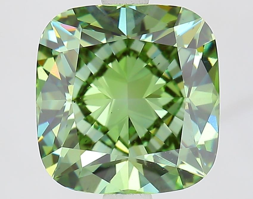 2.99 Ct. Fancy Vivid Green Cushion Lab Grown Diamond