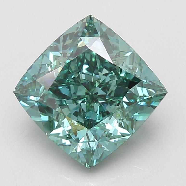 4.07 Ct. Fancy Vivid Green Cushion Lab Grown Diamond