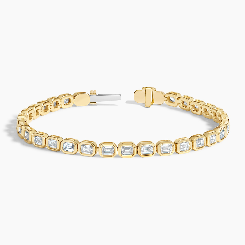14k Yellow Gold Over Sterling Silver 3-Stone Link Bracelet | Lab-Created Diamonds | Tennis Style