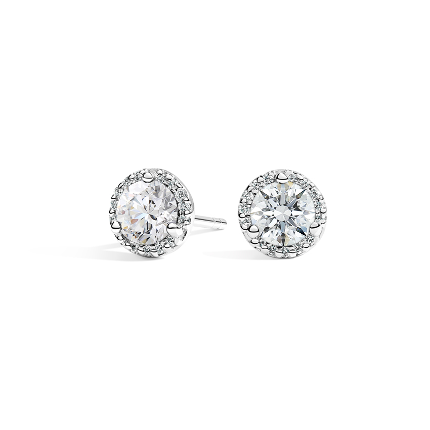 Platinum Halo Diamond Earrings, top view