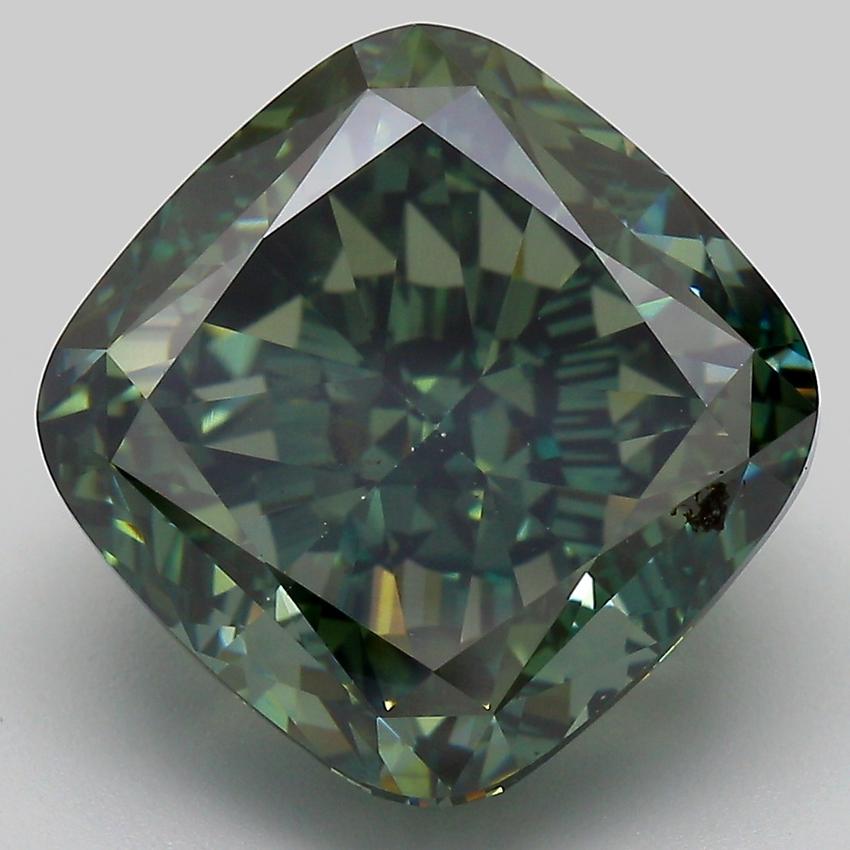 12.27 Ct. Fancy Deep  Green Cushion Lab Grown Diamond