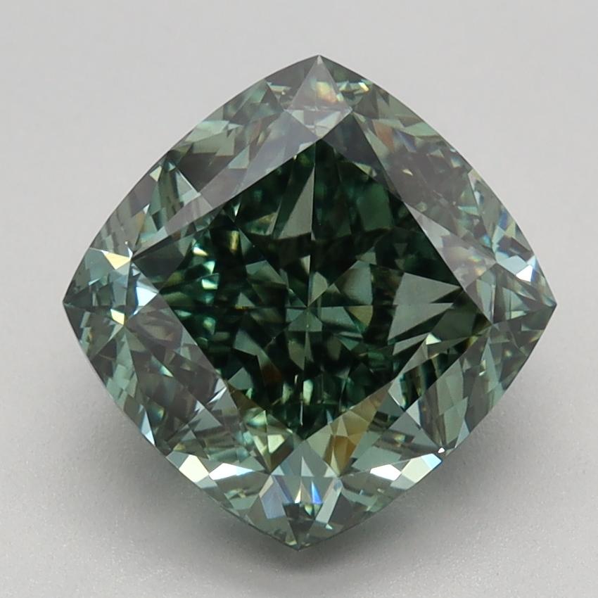 3.21 Ct. Fancy Vivid Green Cushion Lab Grown Diamond