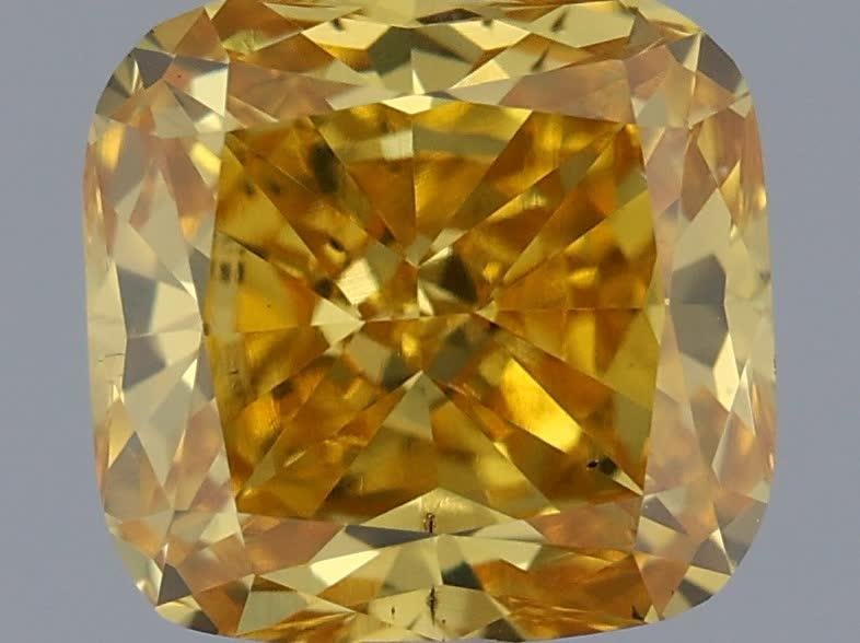 0.66 Ct. Fancy Vivid Yellow Cushion Lab Grown Diamond