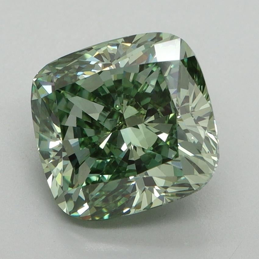 3.12 Ct. Fancy Vivid Green Cushion Lab Grown Diamond