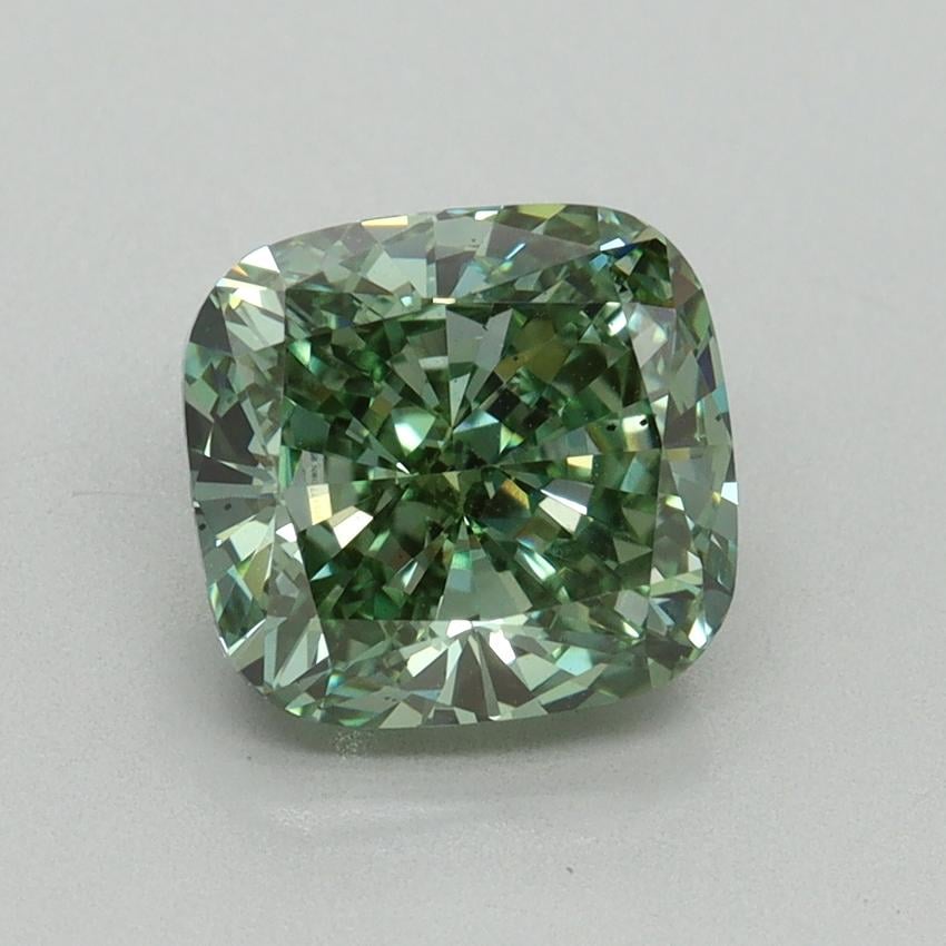 2.30 Ct. Fancy Vivid Green Cushion Lab Grown Diamond