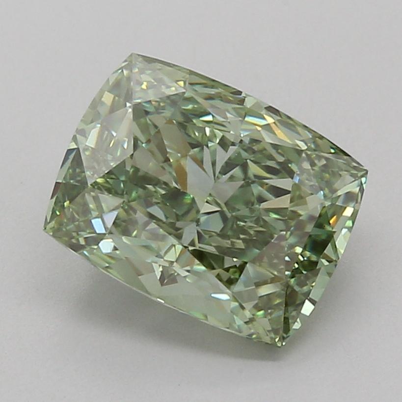 4.03 Ct. Fancy Vivid Green Cushion Lab Grown Diamond
