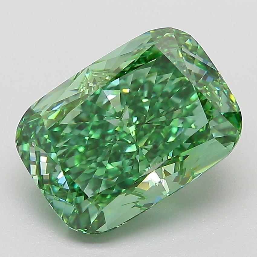 3.82 Ct. Fancy Vivid  Green Cushion Lab Grown Diamond