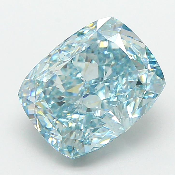 3.54 Ct. Fancy Vivid Bluish Green Cushion Lab Grown Diamond