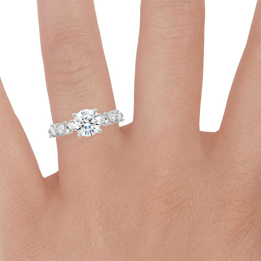 Platinum Olivetta Diamond Ring, large zoomed in top view on a hand