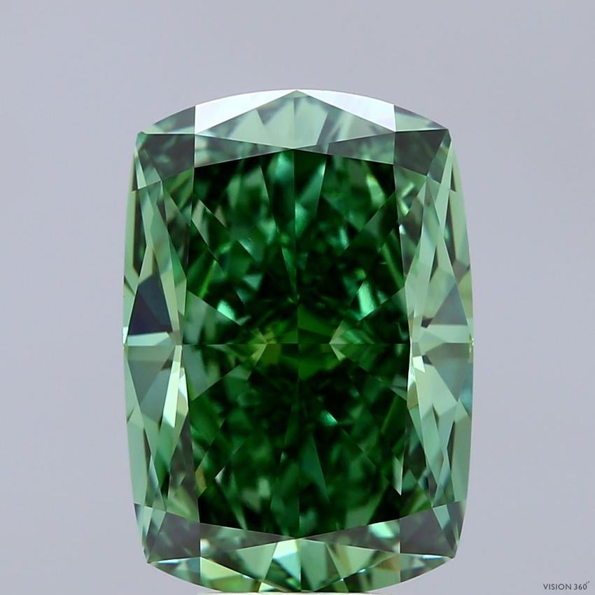 8.20 Ct. Fancy Vivid  Green Cushion Lab Grown Diamond