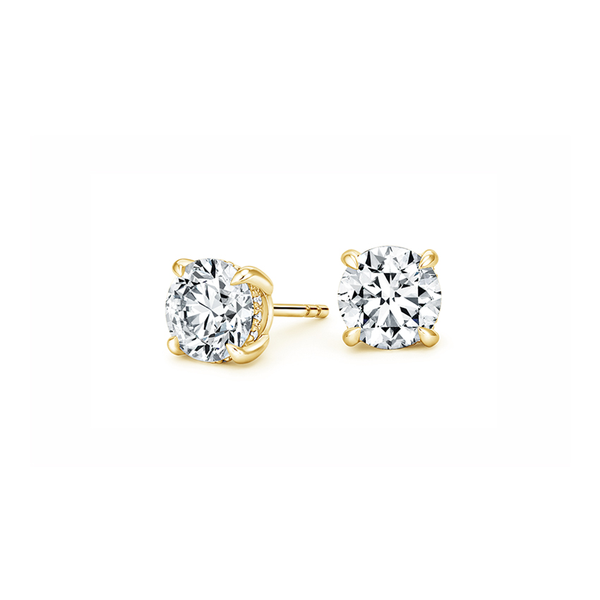 18K Yellow Gold Secret Halo Diamond Stud Earrings, top view