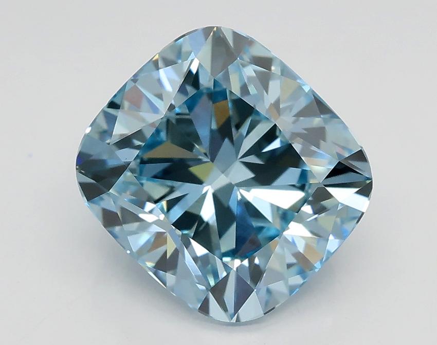 3.03 Ct. Fancy Intense Greenish Blue Cushion Lab Grown Diamond