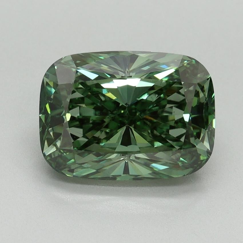 2.99 Ct. Fancy Vivid Green Cushion Lab Grown Diamond