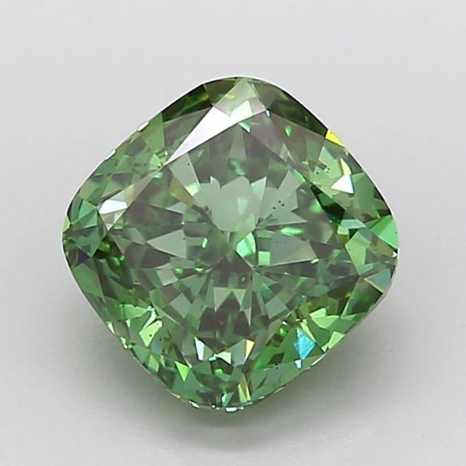 2.02 Ct. Fancy Vivid Green Cushion Lab Grown Diamond