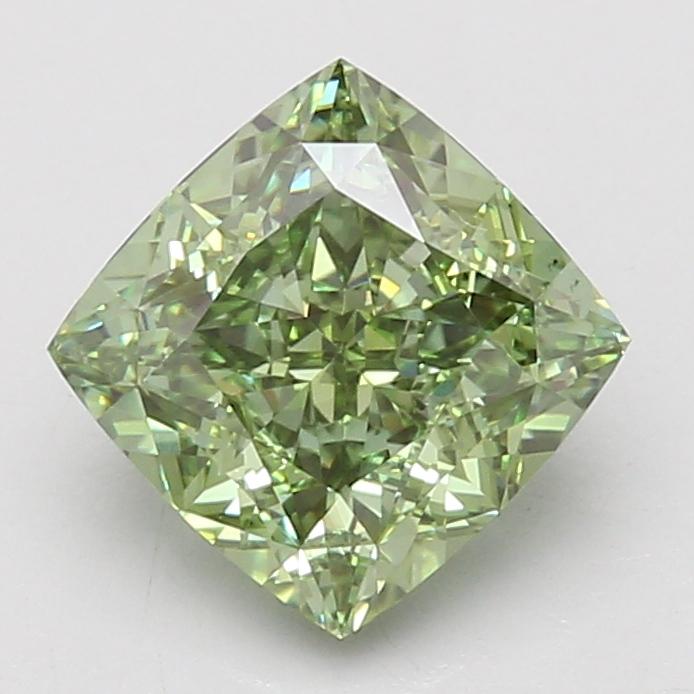 3.07 Ct. Fancy Vivid Green Cushion Lab Grown Diamond