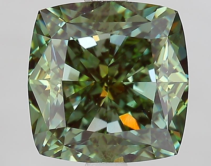 3.42 Ct. Fancy Vivid Green Cushion Lab Grown Diamond
