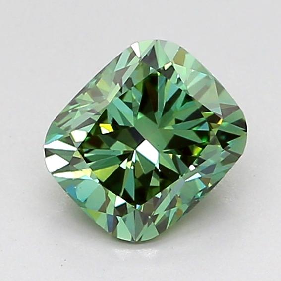 1.07 Ct. Fancy Vivid Green Cushion Lab Grown Diamond
