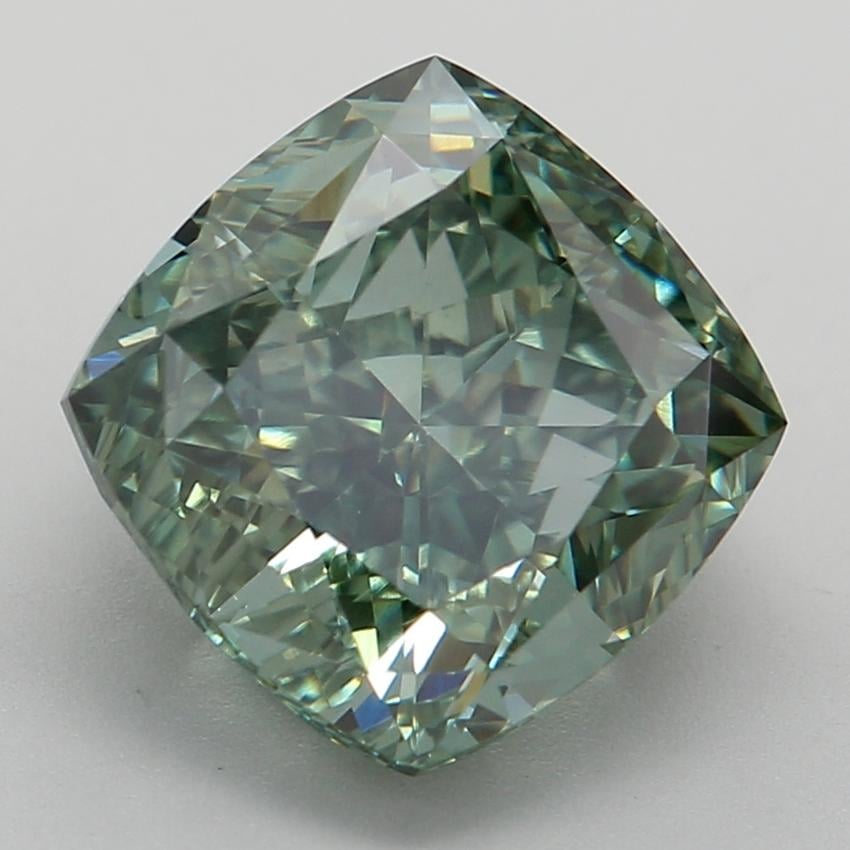 3.24 Ct. Fancy Vivid Green Cushion Lab Grown Diamond