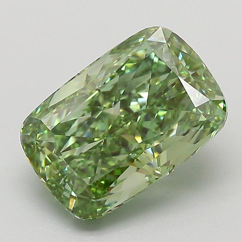 3.02 Ct. Fancy Vivid  Green Cushion Lab Grown Diamond