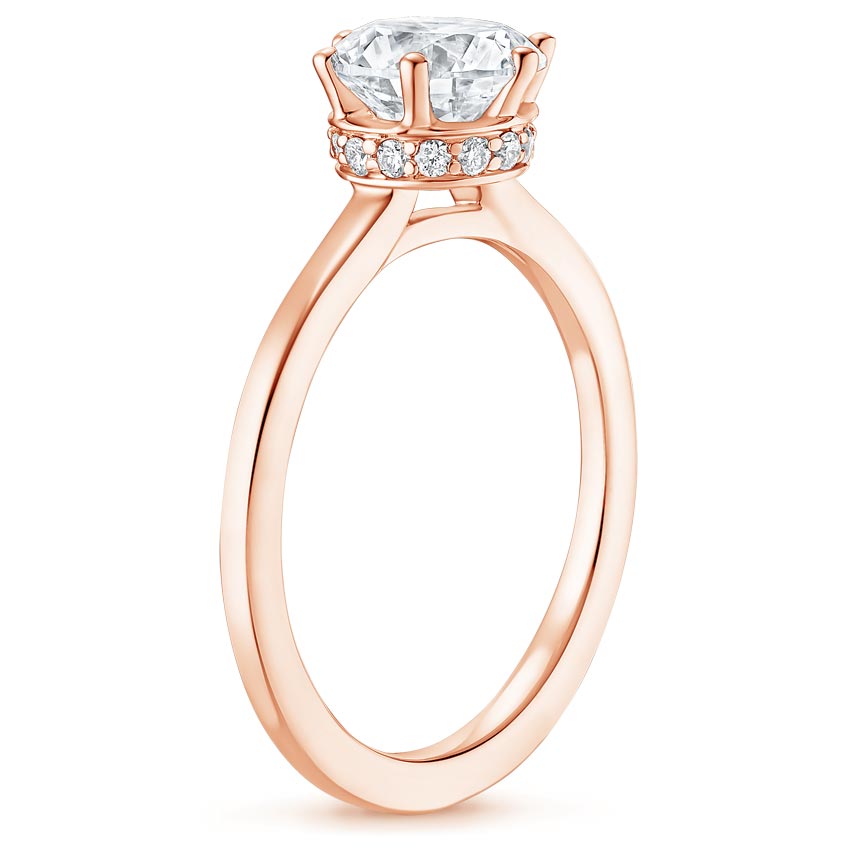 14K Rose Gold Six Prong Hidden Halo Diamond Ring, large side view
