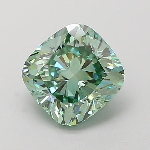 1.53 Ct. Fancy Vivid Green Cushion Lab Grown Diamond
