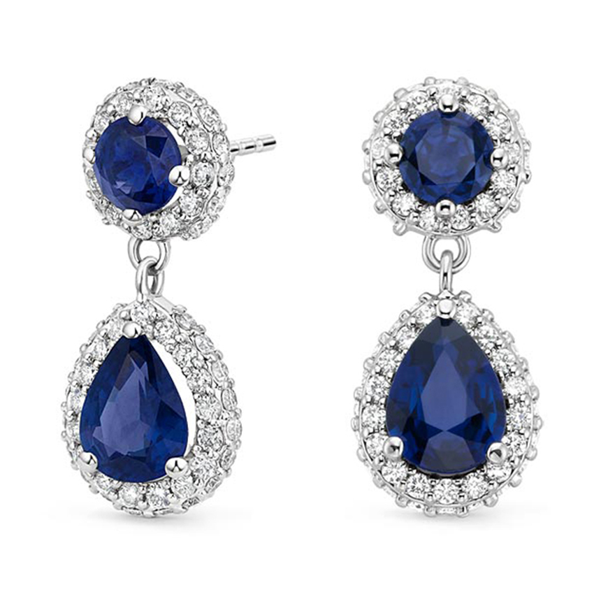 Moonlight Sapphire and Diamond Earrings in 18K White Gold