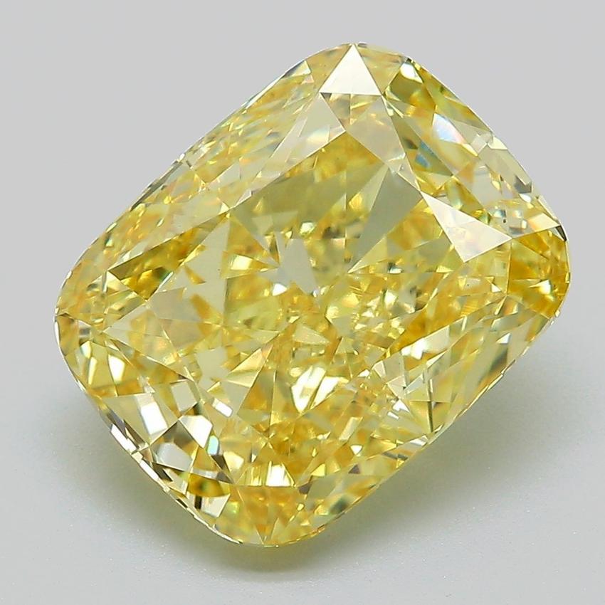 6.02 Ct. Fancy Vivid Yellow Cushion Lab Grown Diamond