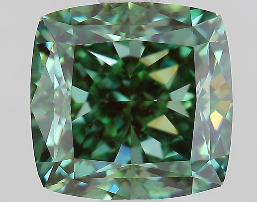 2.05 Ct. Fancy Vivid Green Cushion Lab Grown Diamond